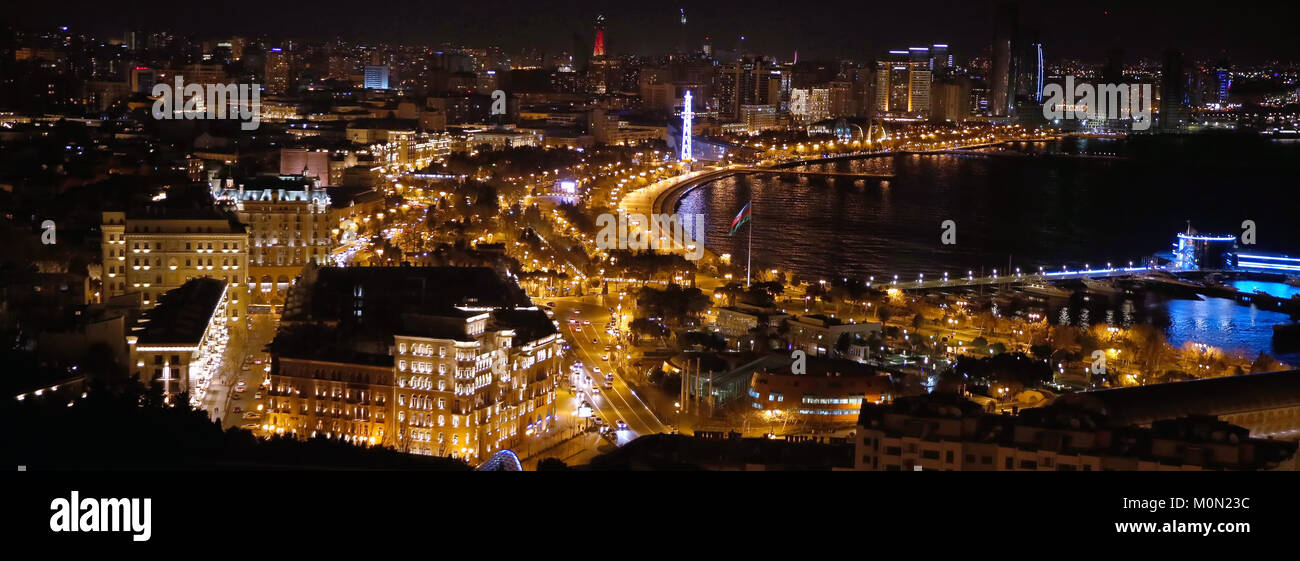 Night view from Baku's mountain park. Night panoramic view of Baku. A bird's-eye view. Republic of Azerbaijan Stock Photo
