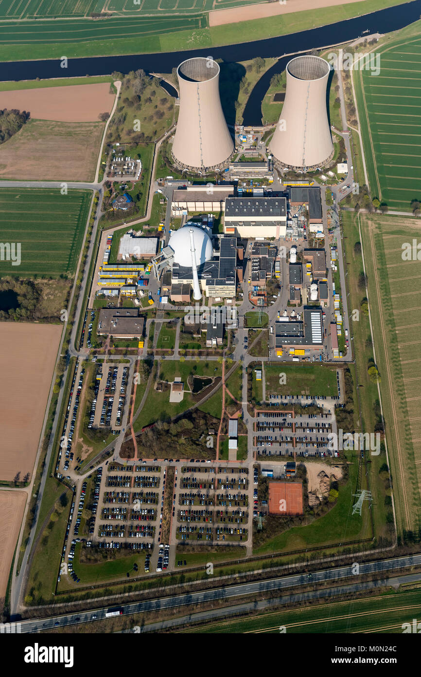 Grohnde nuclear power plant, nuclear power, nuclear power plant on the River Weser, cooling towers, pressurized water reactor from Siemens, the German Stock Photo