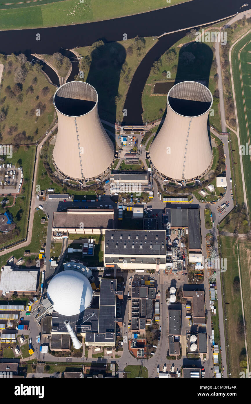 Grohnde nuclear power plant, nuclear power, nuclear power plant on the River Weser, cooling towers, pressurized water reactor from Siemens, the German Stock Photo