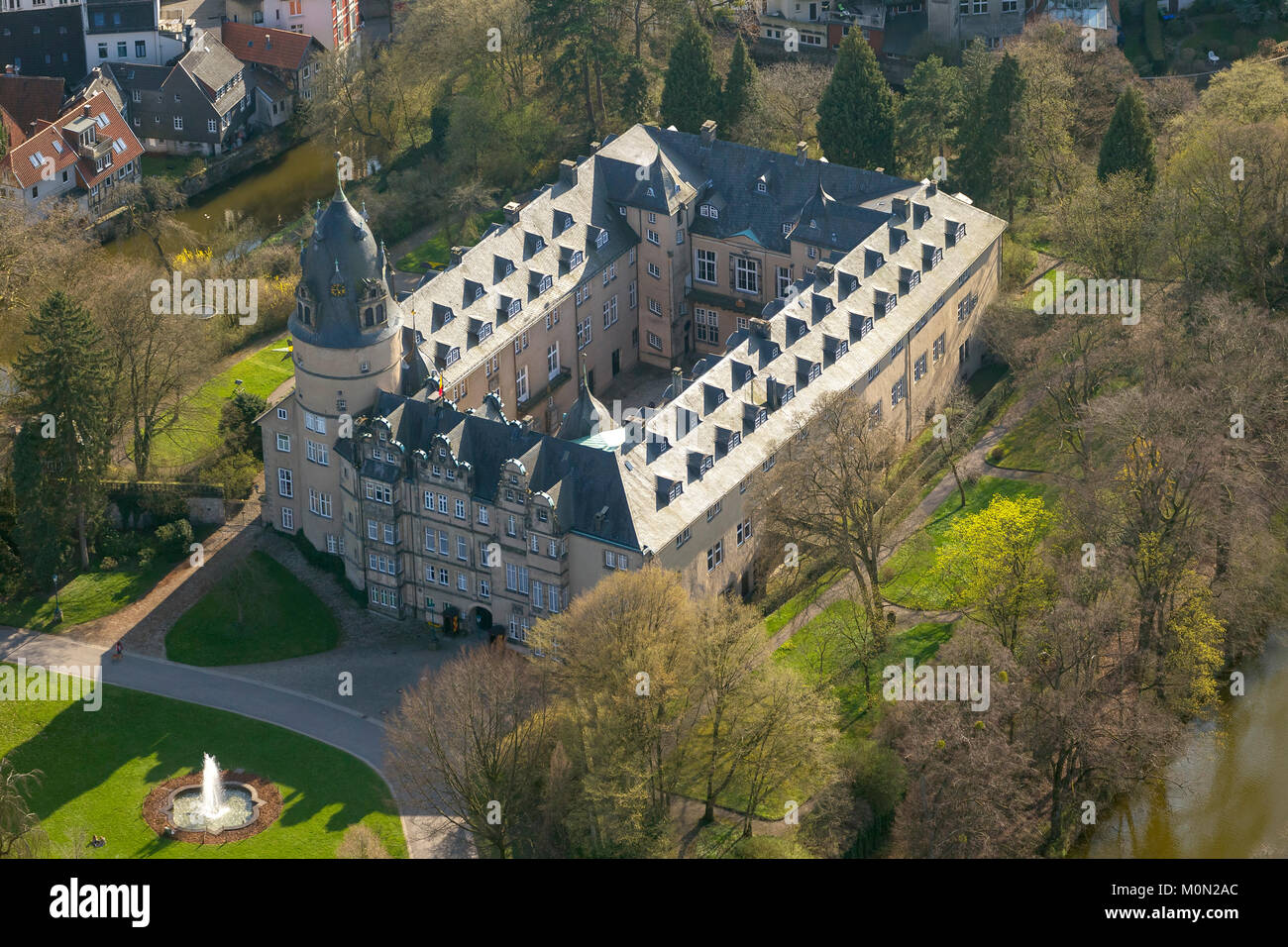Princely Residenzschloss Detmold on the castle street, forces, moated castle, aerial photo of Detmold, Detmold, North Rhine-Westphalia, Germany, Europ Stock Photo