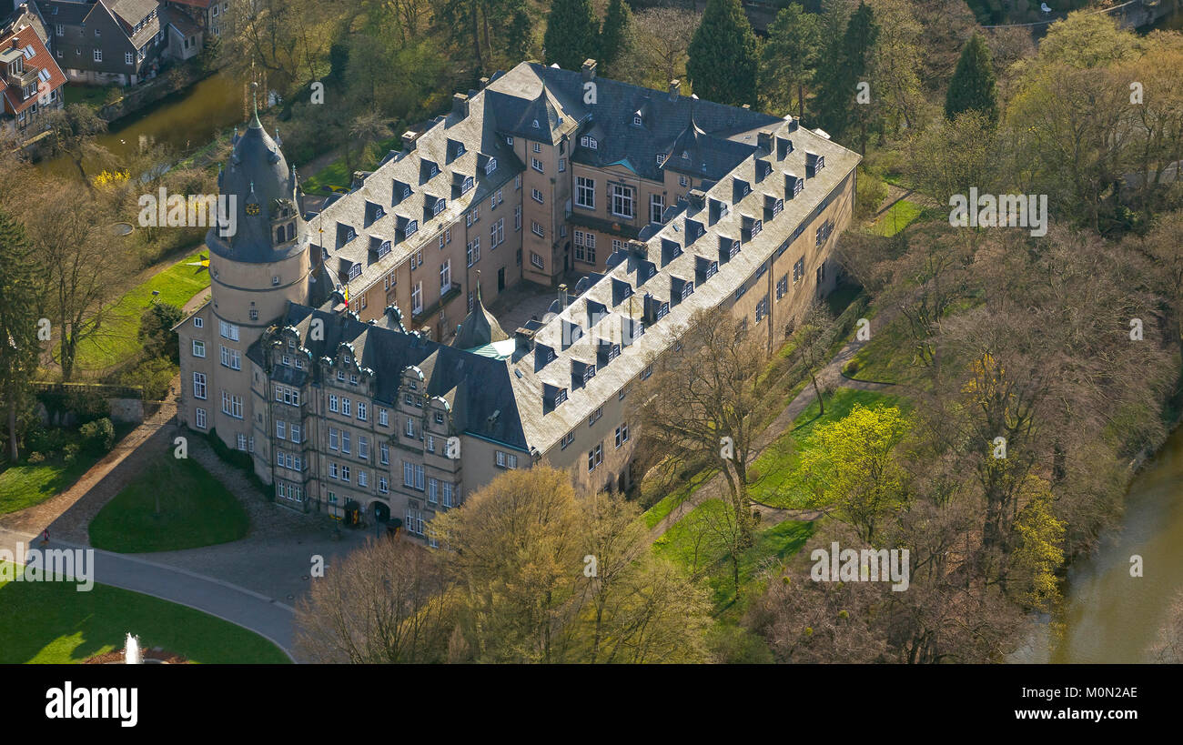 Princely Residenzschloss Detmold on the castle street, forces, moated castle, aerial photo of Detmold, Detmold, North Rhine-Westphalia, Germany, Europ Stock Photo