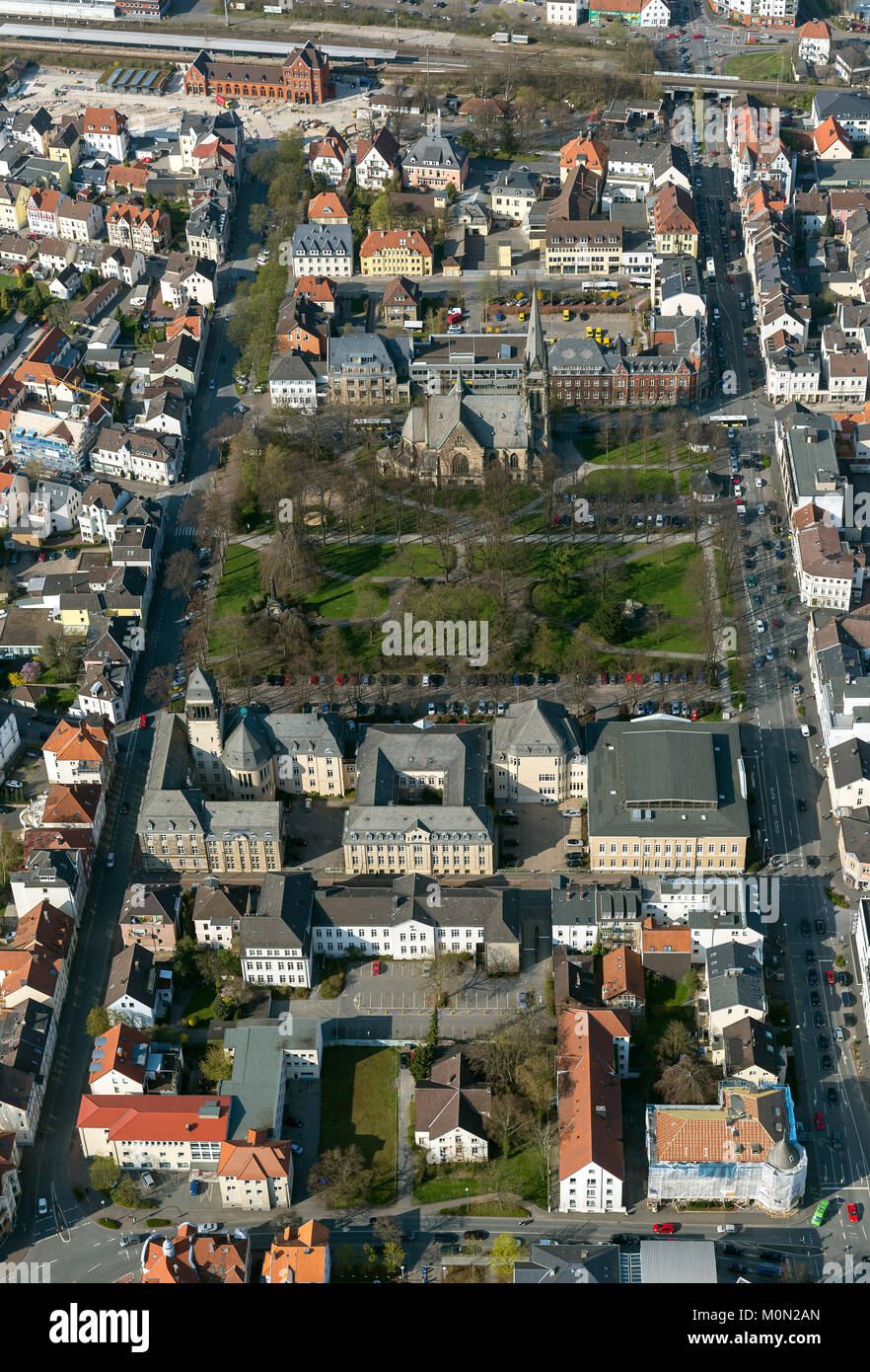 former parliament, Kaiser Wilhelm Square, Christ Church, aerial photograph of Detmold, Detmold, northrhine-westphalia,  Germany, Europe, aerial view,  Stock Photo