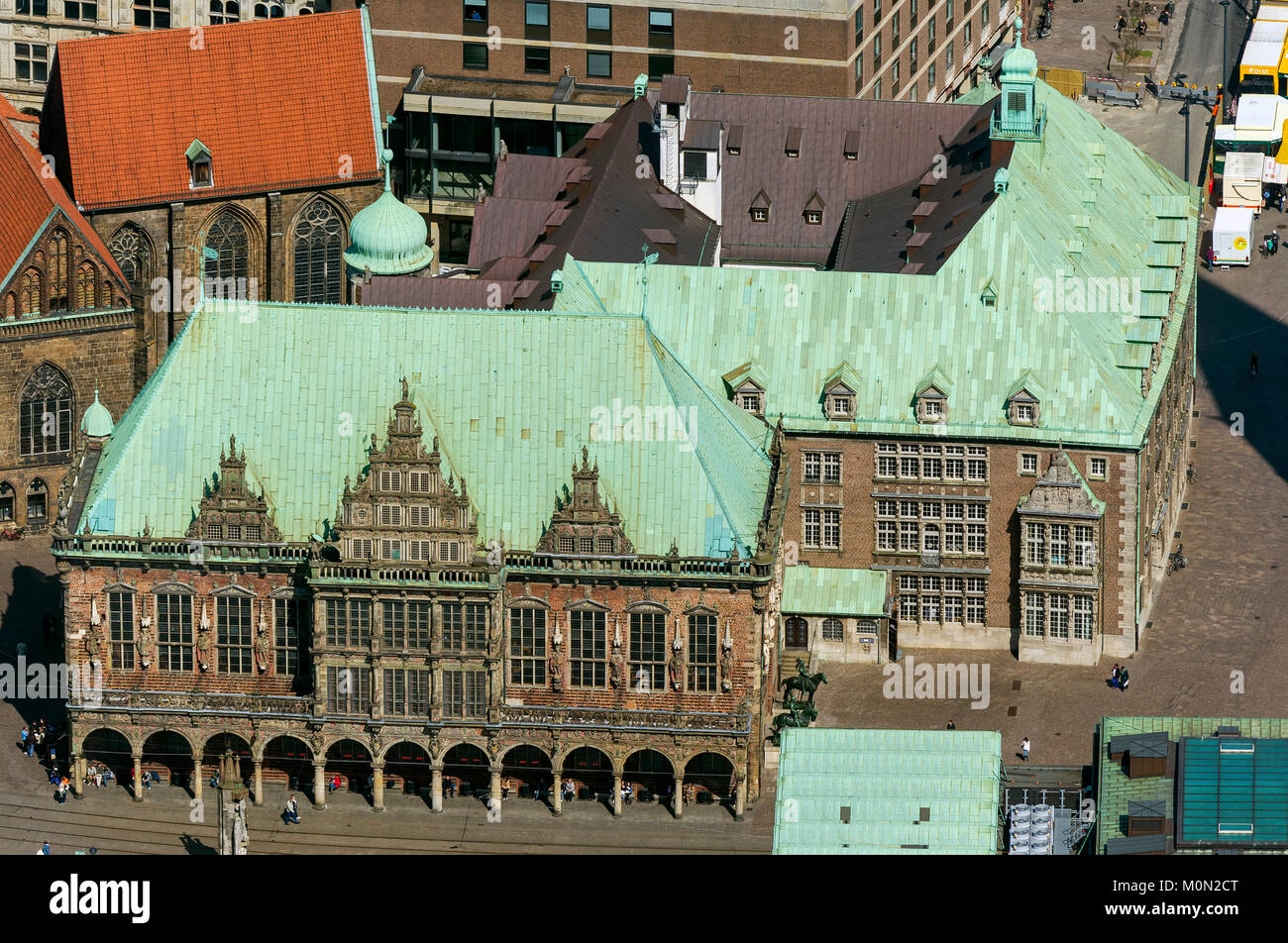 Bremen City Hall, citizenship, green copper roof, downtown Bremen, City, aerial view, aerial photographs of Bremen, Bremen, Germany, Europe, aerial vi Stock Photo
