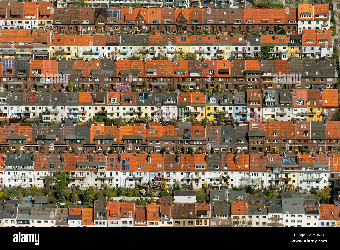 Row of houses in the district Findorff, tenements, flats, red tiled