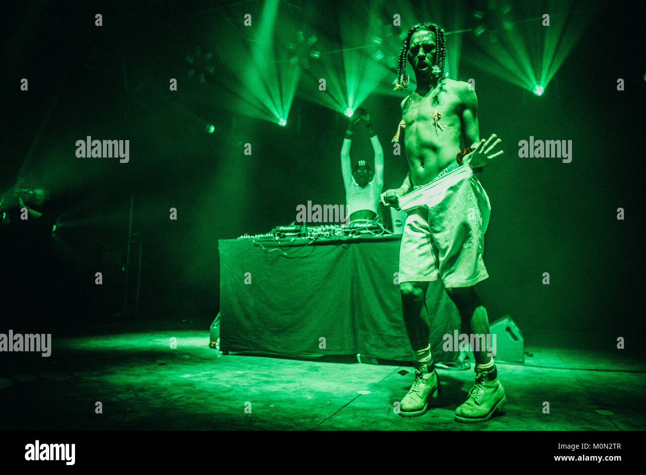 The American queer rapper and performance artist Michael Quattlebaum Jr is better known by his stage name Mykki Blanco and here performs a live concert at the Danish music festival Roskilde Festival 2013. Denmark, 05/07 2013. Stock Photo