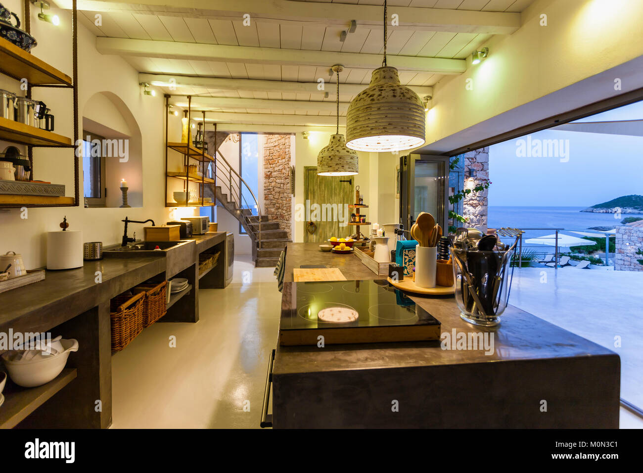 interior of a luxury Kitchen with traditional decoration in a summer ...