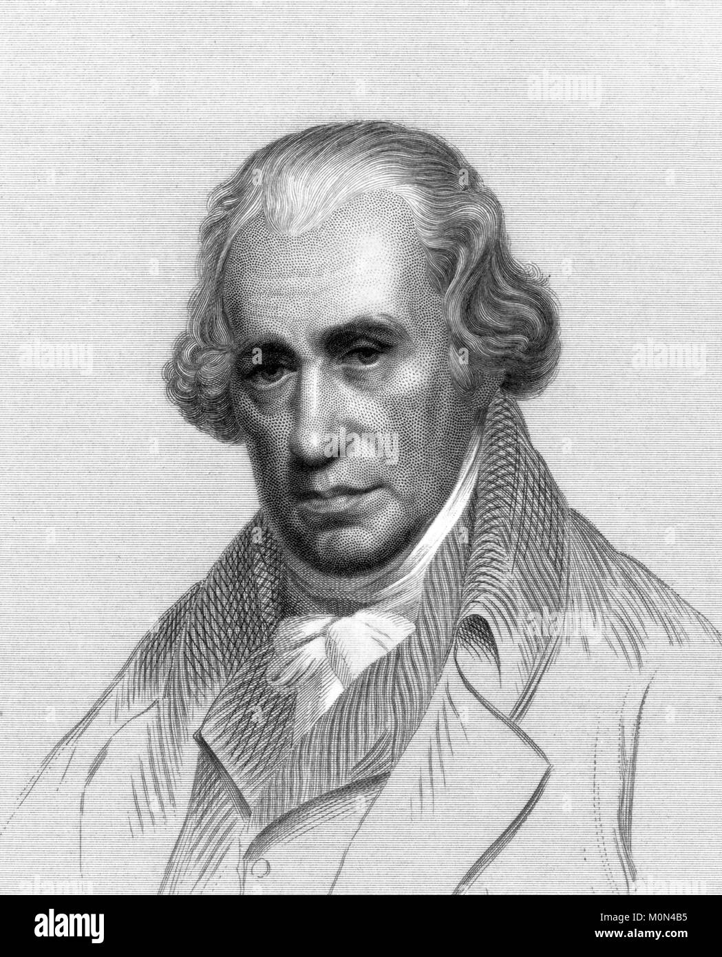 James Watt. Portrait of the 18thC mechanical engineer and inventor of the condensing steam engine. Engraving by William G Jackman, 1880. Stock Photo