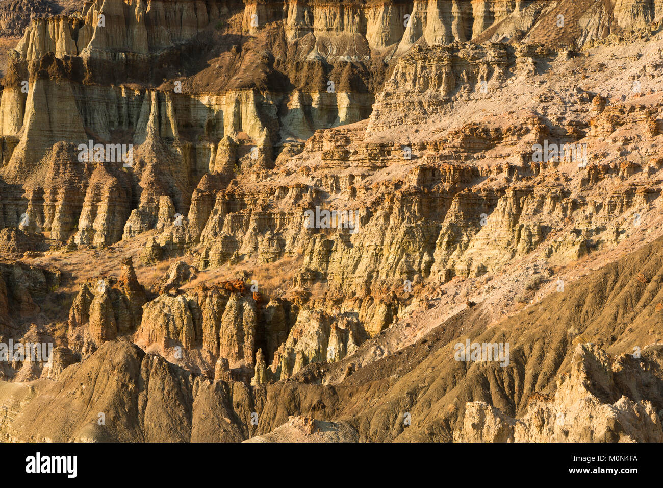 The colorful strata and cliffs of the Chalk Basin along the Owyhee River of Oregon. USA Stock Photo