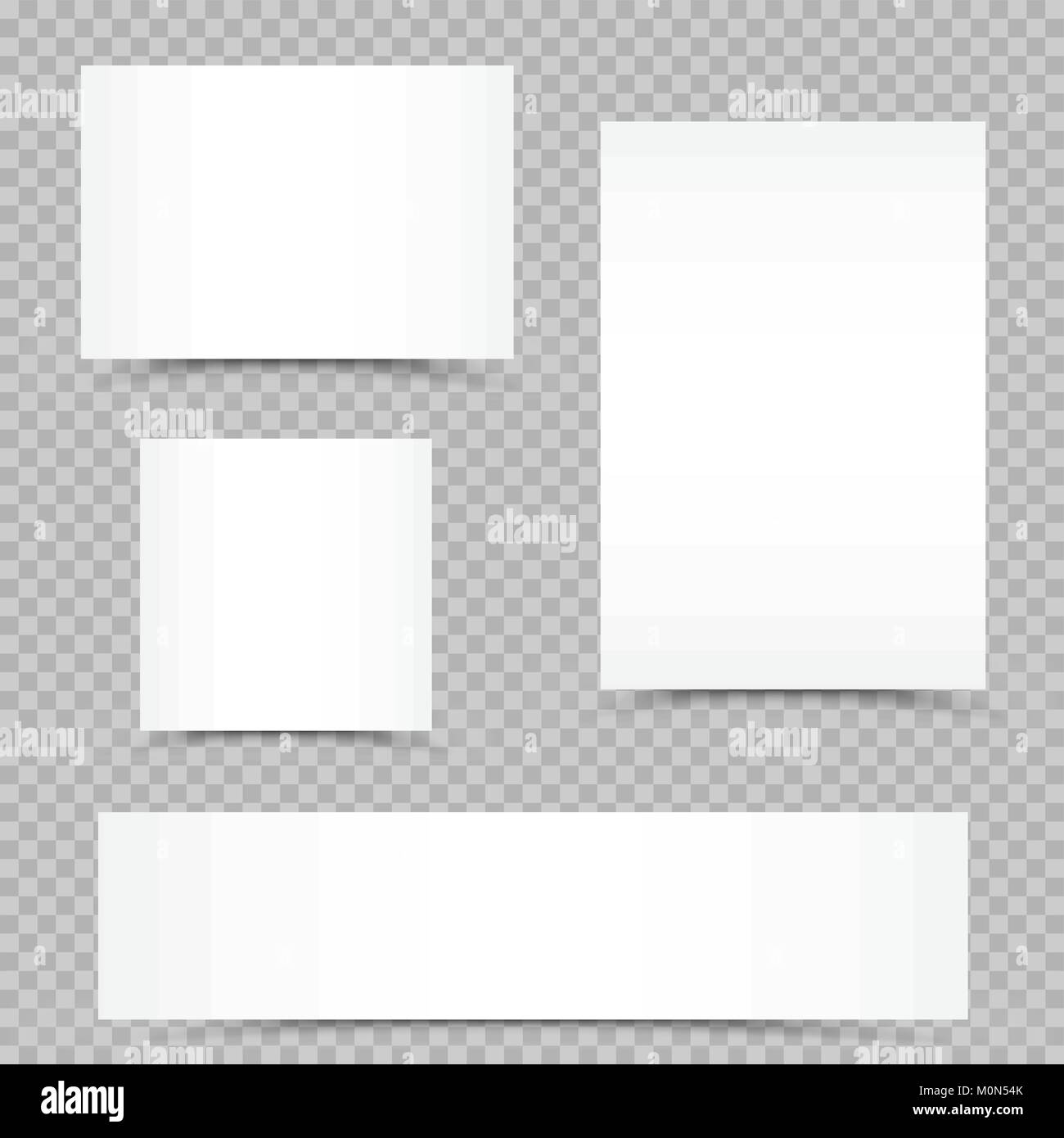 Different sheets of empty white papers set with shadow on transparent ...