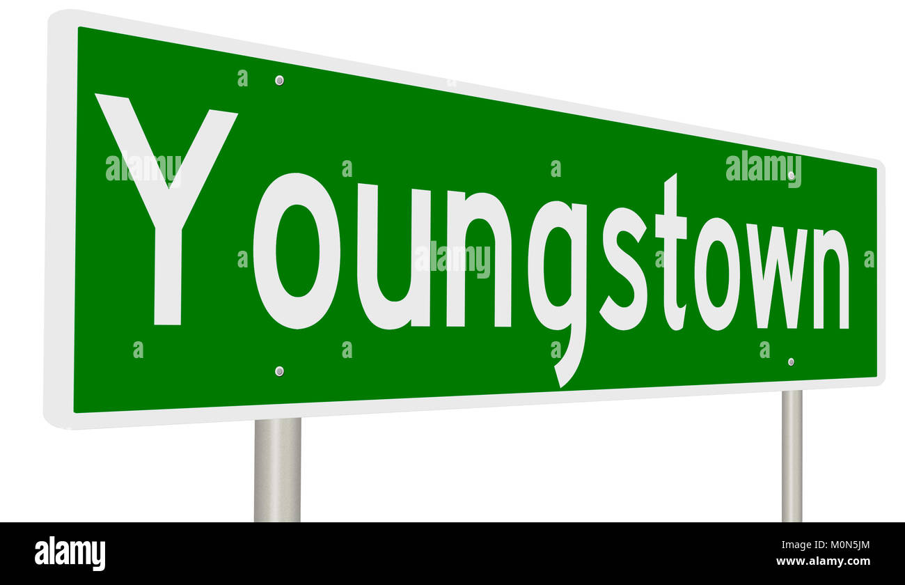 Green highway sign for Youngstown Stock Photo