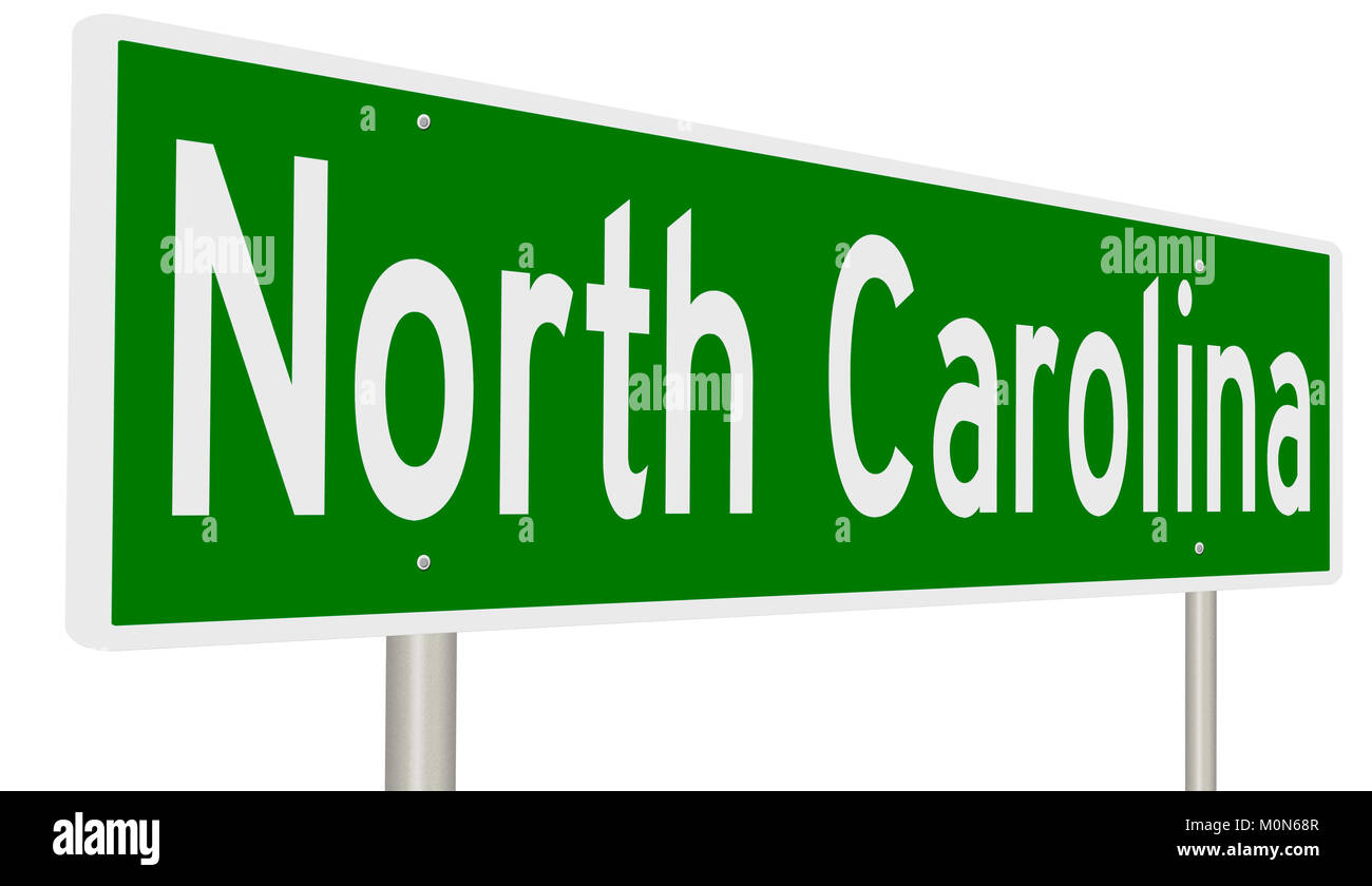 A 3d rendering of a green highway sign for North Carolina Stock Photo