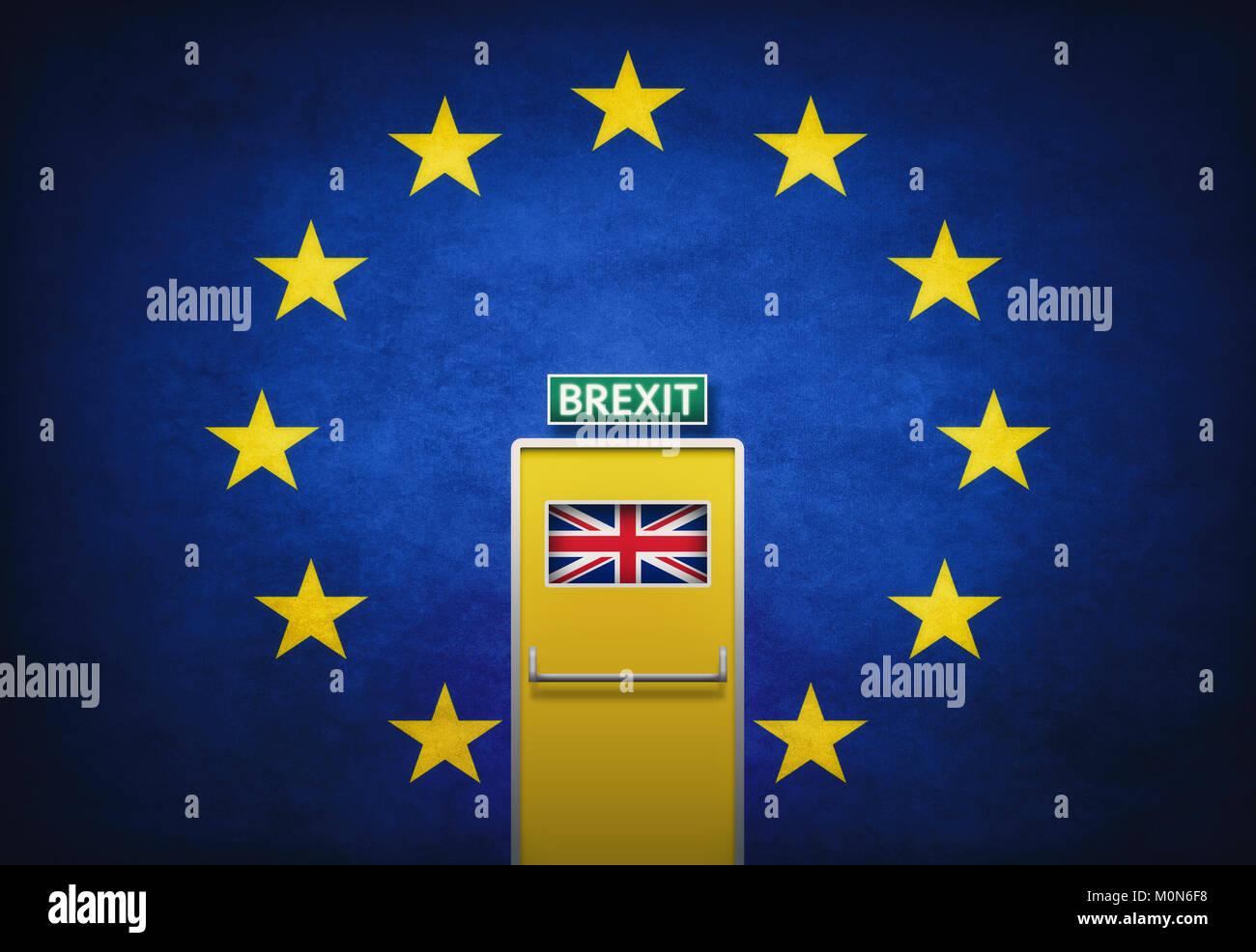 Brexit concept illustration with european flag and exit door Stock Photo