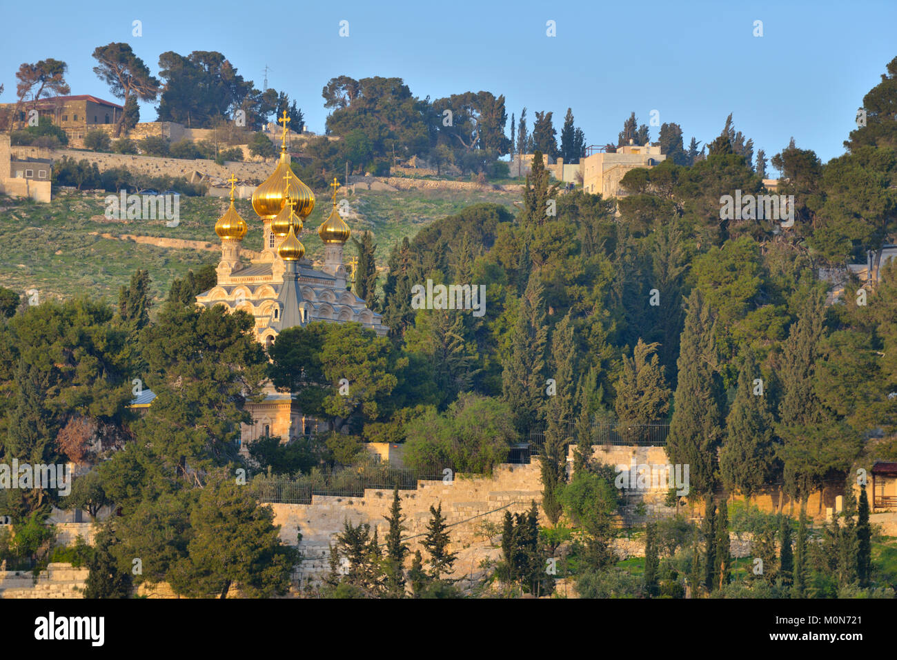 Jerusalem, Israel - March 20, 2014: Church of Mary Magdalene on the Mount of Olives, near the Garden of Gethsemane. Stock Photo