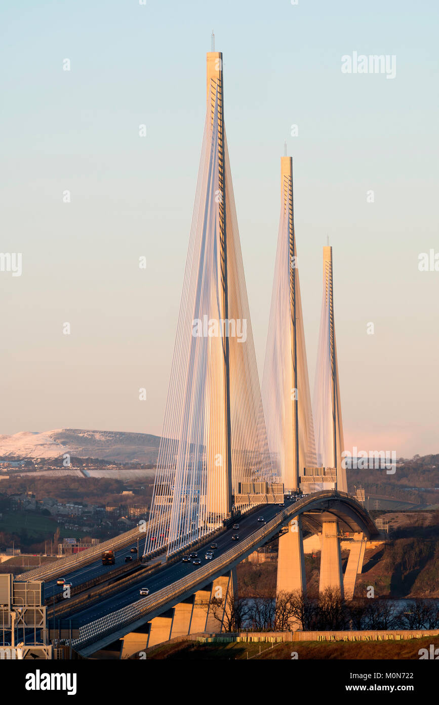 View of new Queensferry Crossing bridge spanning the River Forth at South Queensferry, Scotland, United Kingdom. Stock Photo