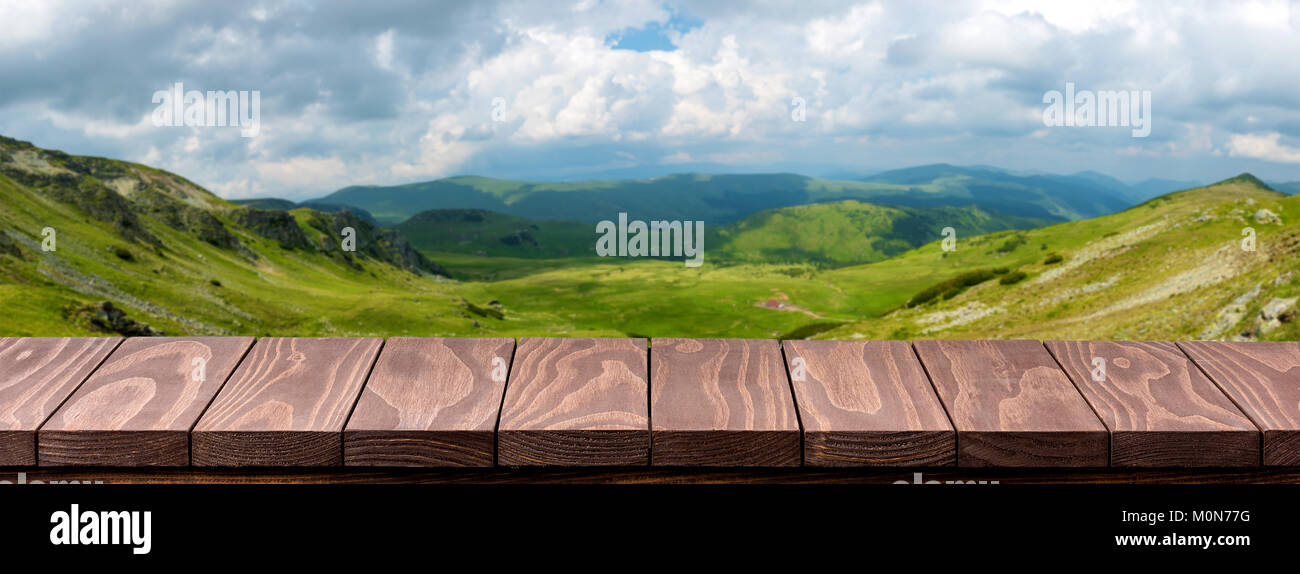 Empty wooden table with beautiful landscape background Stock Photo - Alamy