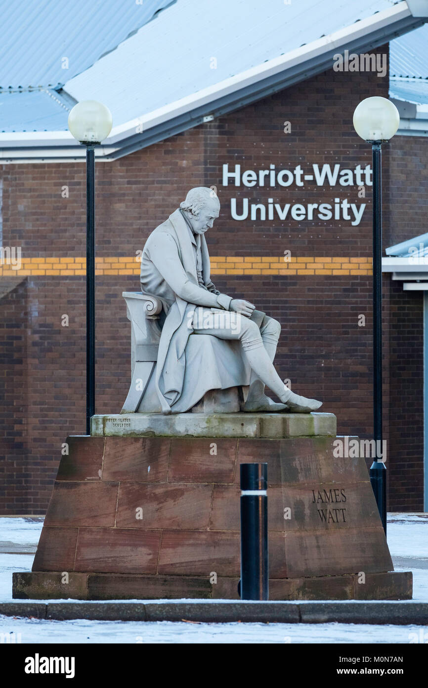 View of statue of James Watt outside Heriot-Watt University in Edinburgh, Scotland, United Kingdom Stock Photo