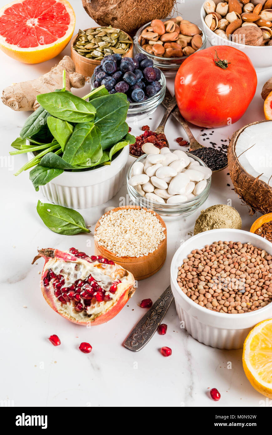 Set of organic healthy diet food, superfoods beans, legumes, nuts