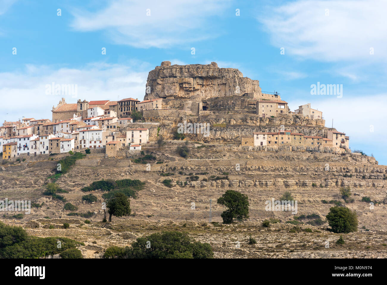 View at old town of Ares del Maestre, typical spanish architecture. Stock Photo