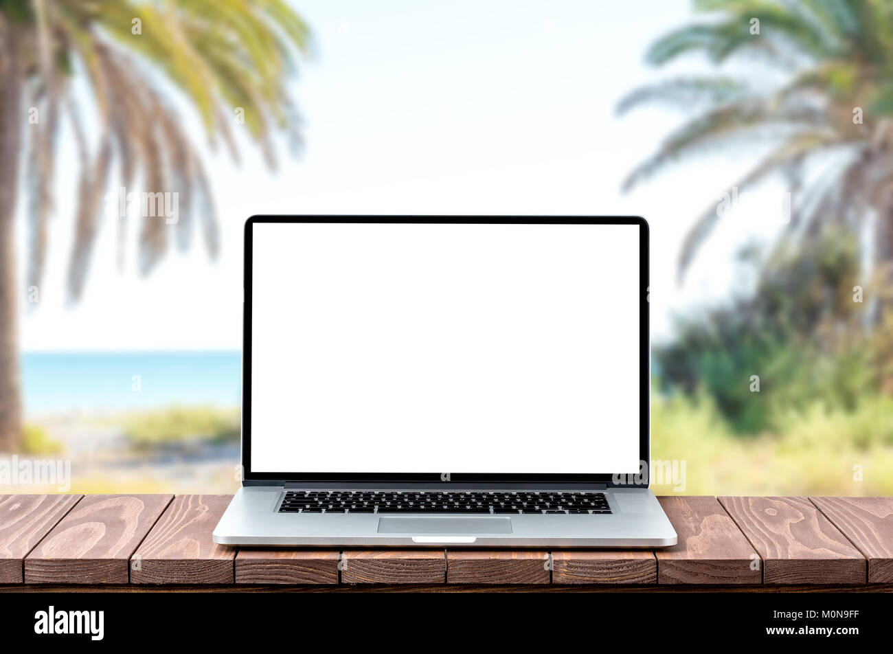 Modern laptop with empty white screen Stock Photo
