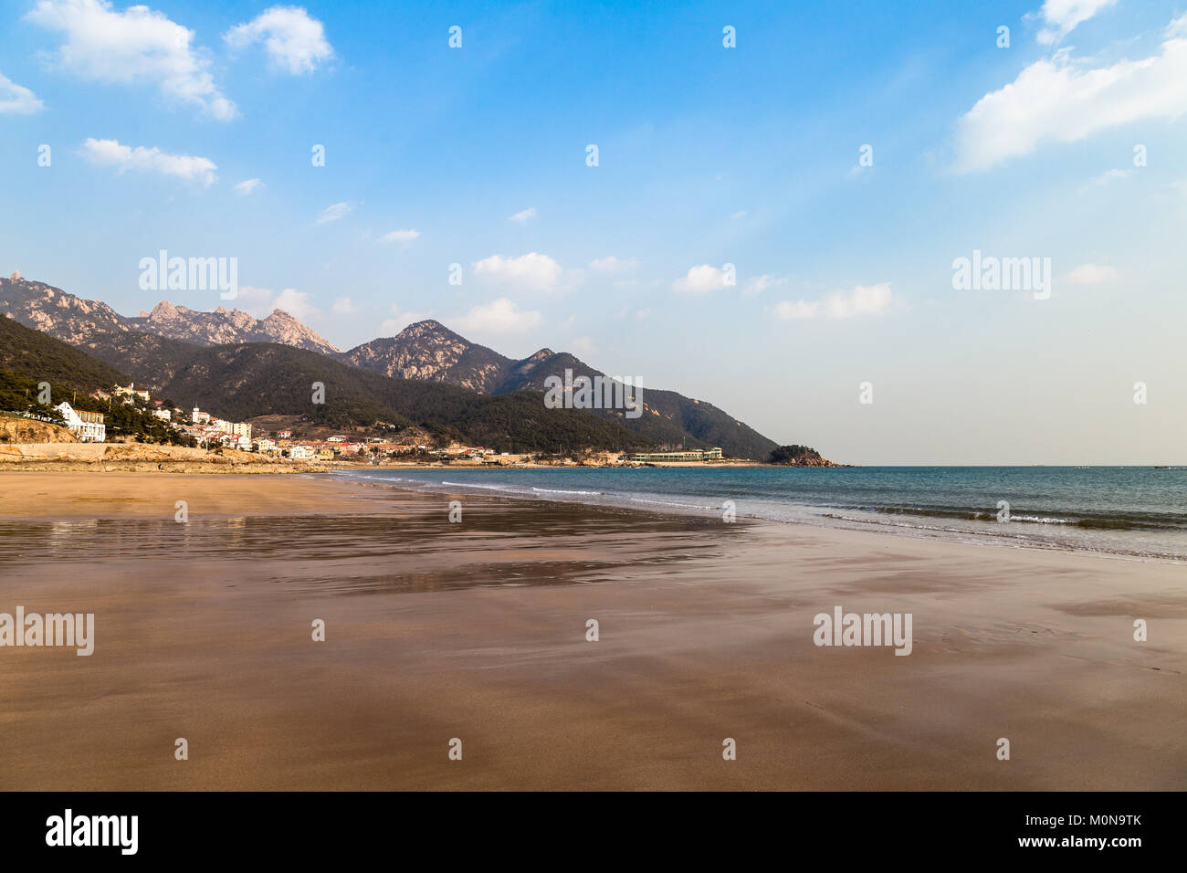 Liu Qinghe beach in late winter afternoon. Qingdao, close to Laoshan Scenic Area Stock Photo