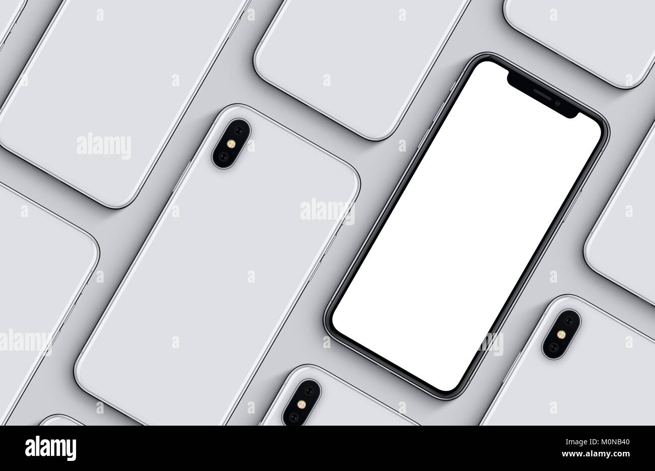 Download Similar To Iphone X Smartphones Mockup Top View Flat Lay Pattern New Frameless Smartphone Back Side And Front Side Mockup Stock Photo Alamy
