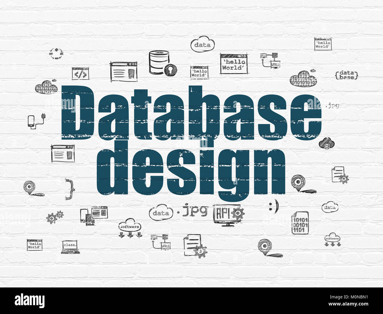 Database concept: Database Design on wall background Stock Photo - Alamy