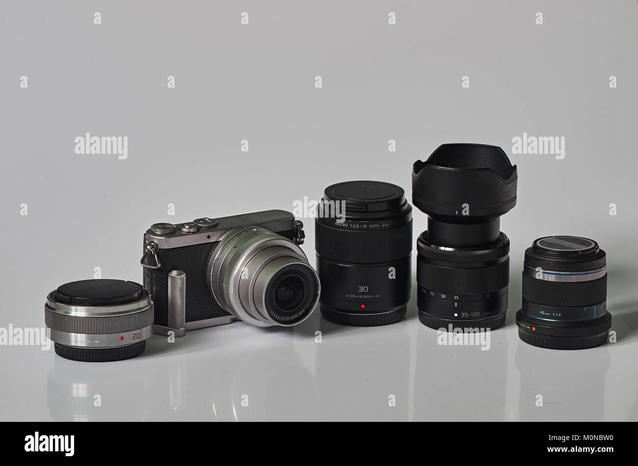 Small mirrorless interchangeablelens camera with a set of lenses for