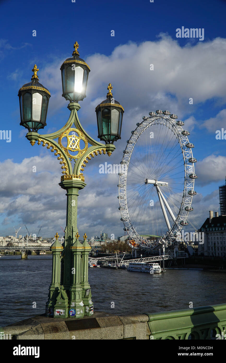 The London Eye ferris wheel on the South Bank of River Thames aka Millennium Wheel. Stock Photo