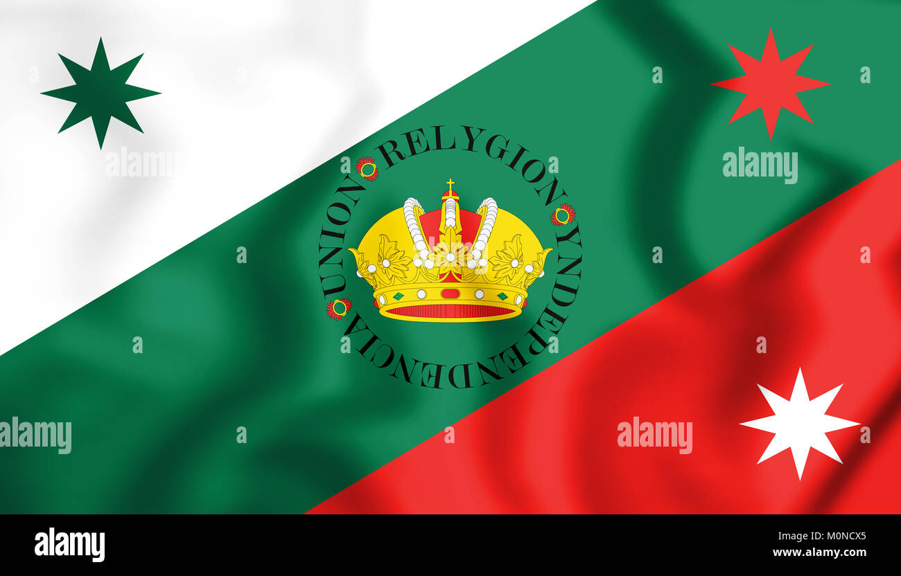 3D Flag of Mexican Regency (First Flag of the Mexican Empire). 3D Illustration. Stock Photo