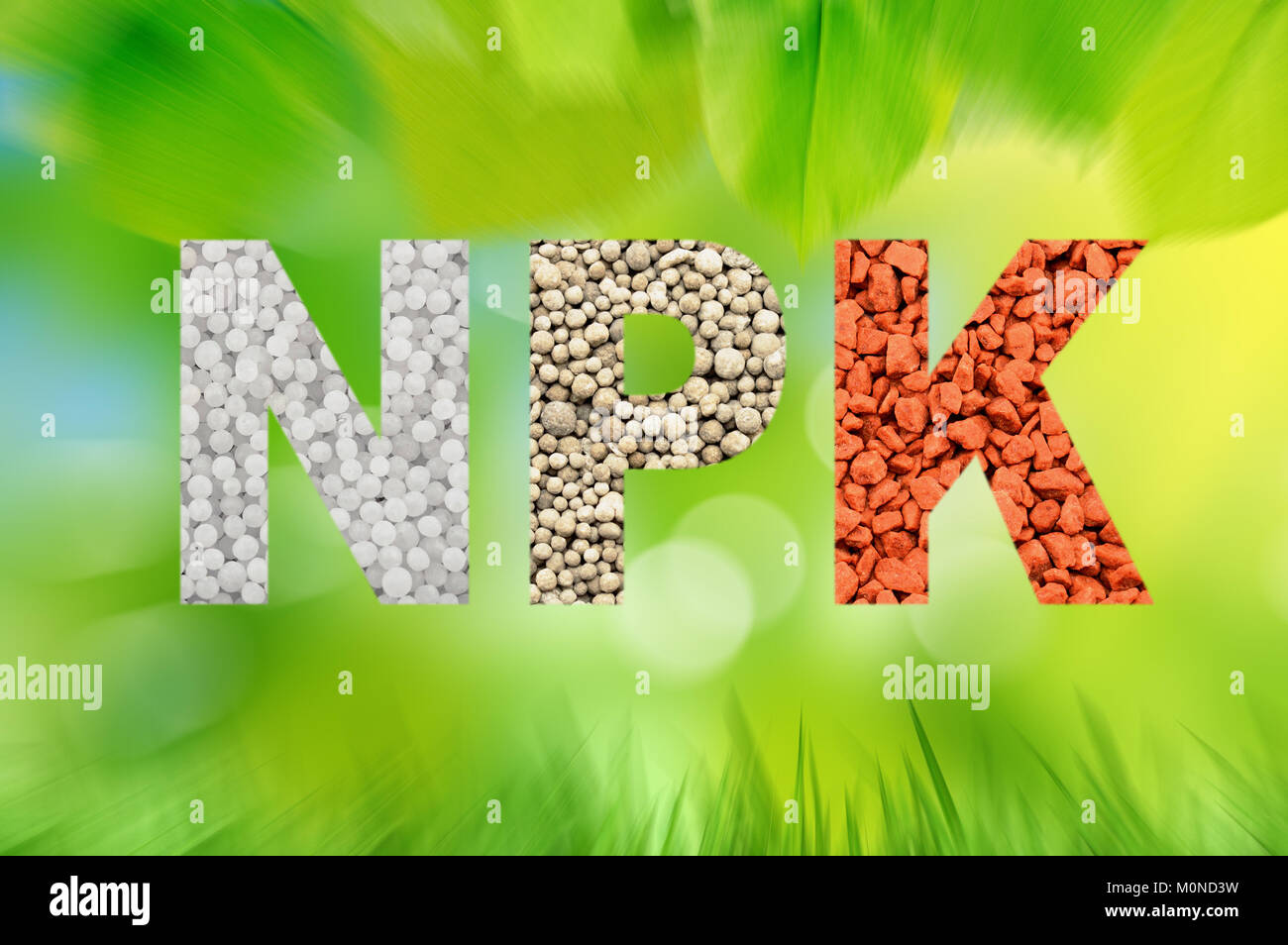 Potassium Lettering NPK letters made of mineral fertilizers on the white background. N ...