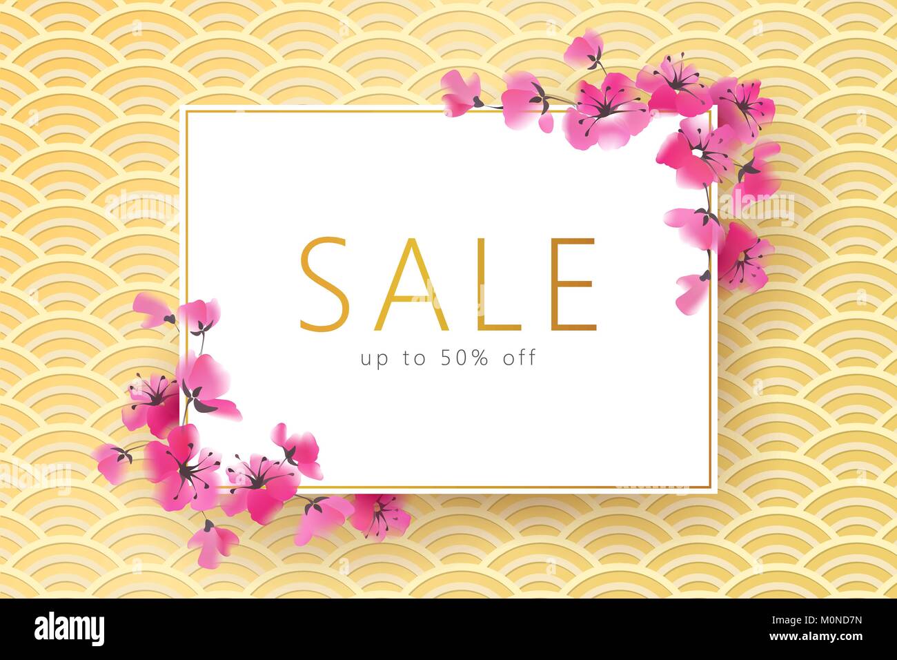 Spring seasonal sakura flower golden japanese banner. Asian korean