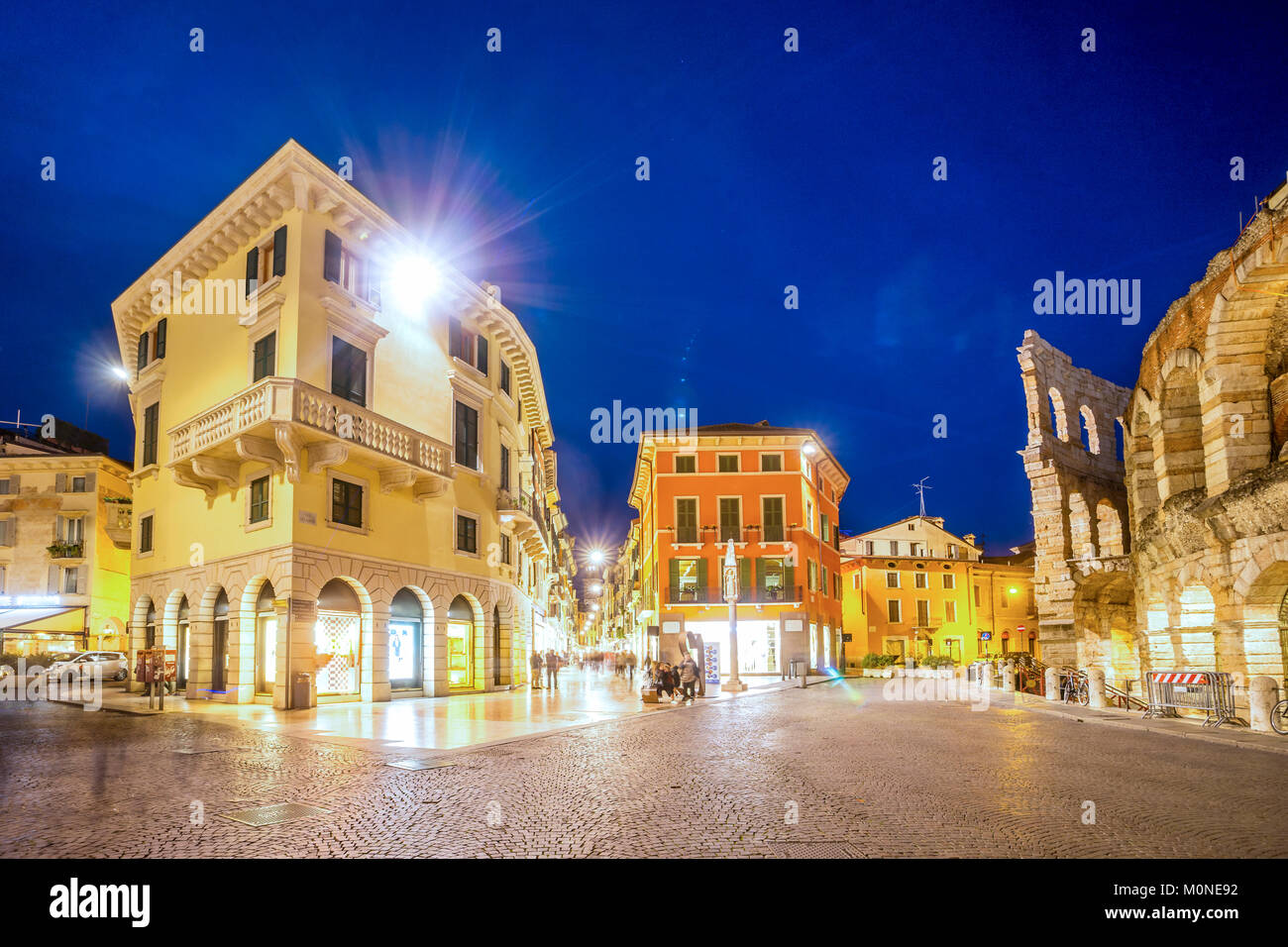 Italy, Veneto, Verona, Old town, blue hour Stock Photo