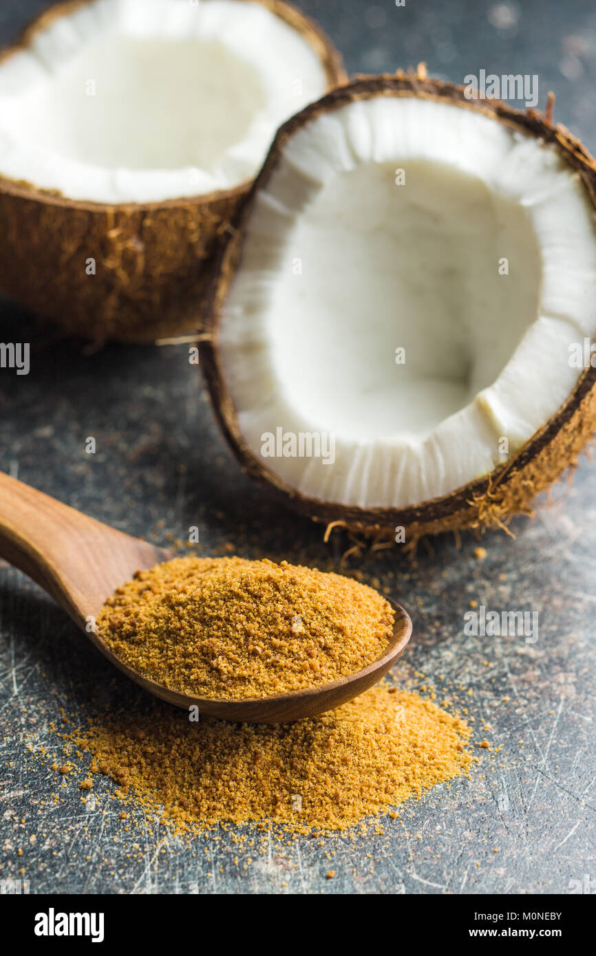 Sweet coconut sugar in spoon Stock Photo Alamy