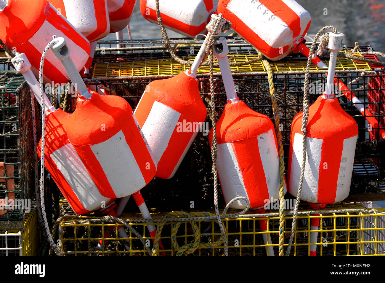 Lobster Buoys on the dock in New Bedford, Massachusetts, USA Stock Photo