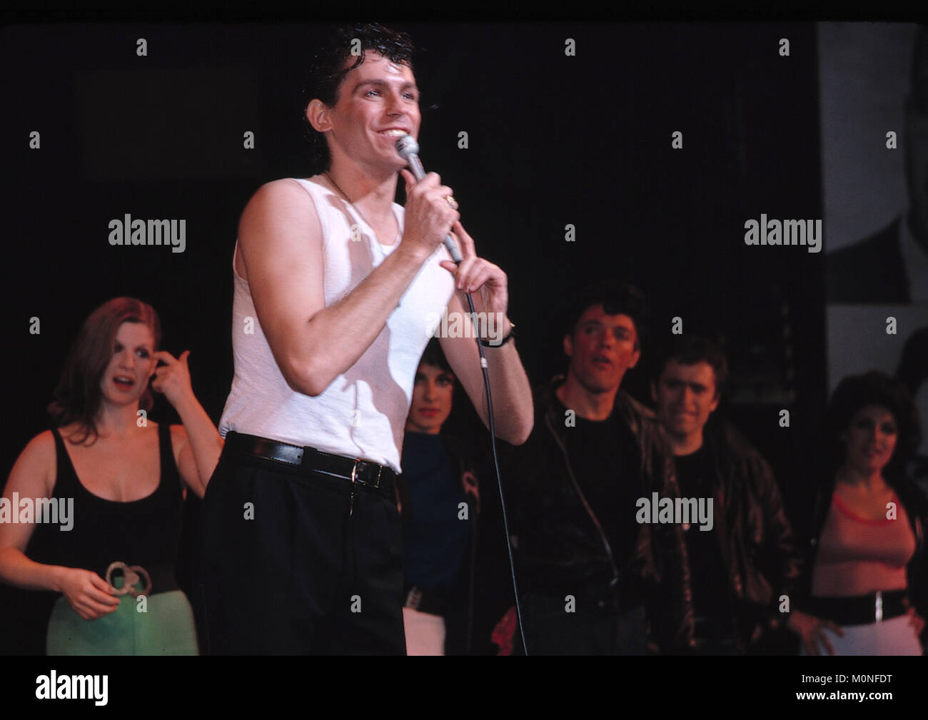 Jeff Conaway & Candice Earley on stage December 2, 1979 as Grease passed Fiddler on the Roof as BroadwayÕs longest running show with its 3243rd performance at the Royale Theatre  in New York City.  RTMcBride / MediaPunch Stock Photo