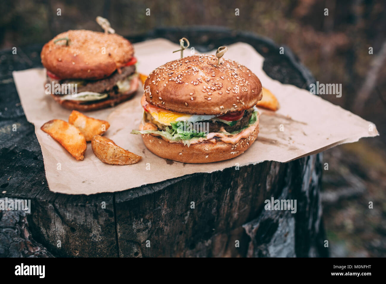 Fresh burger on stamp Stock Photo Alamy