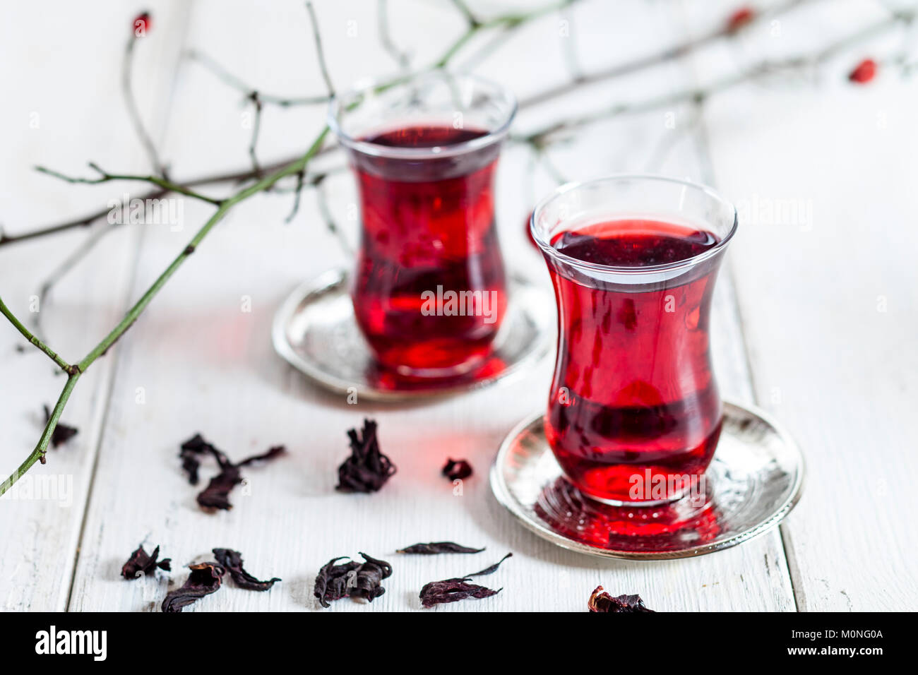 Hollyhock tea in tea glasses Stock Photo Alamy