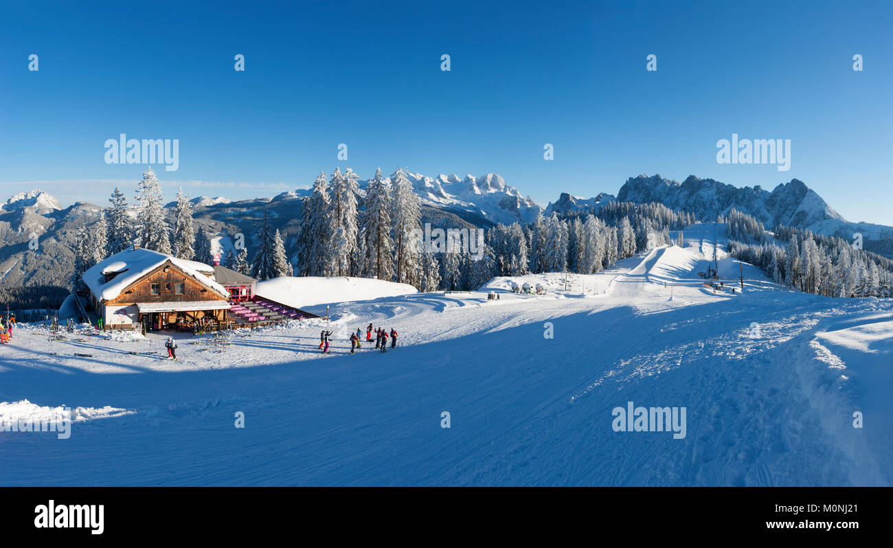 Austria, Upper Austria, Salzkammergut, Gosau, Ski area Dachstein-West,  Gosaualm, View to Dachstein and Gosaukamm Stock Photo - Alamy