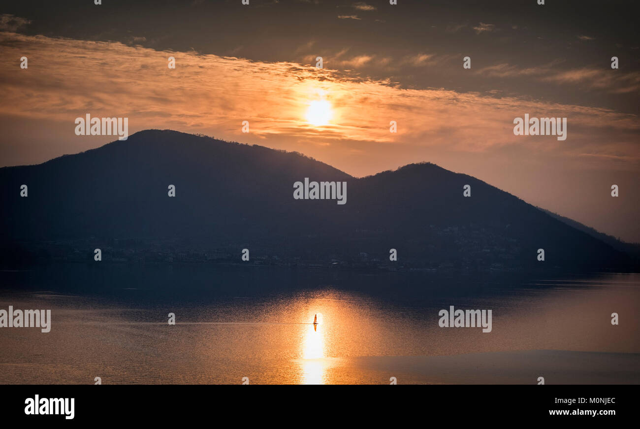 Red sunset on lake Stock Photo - Alamy