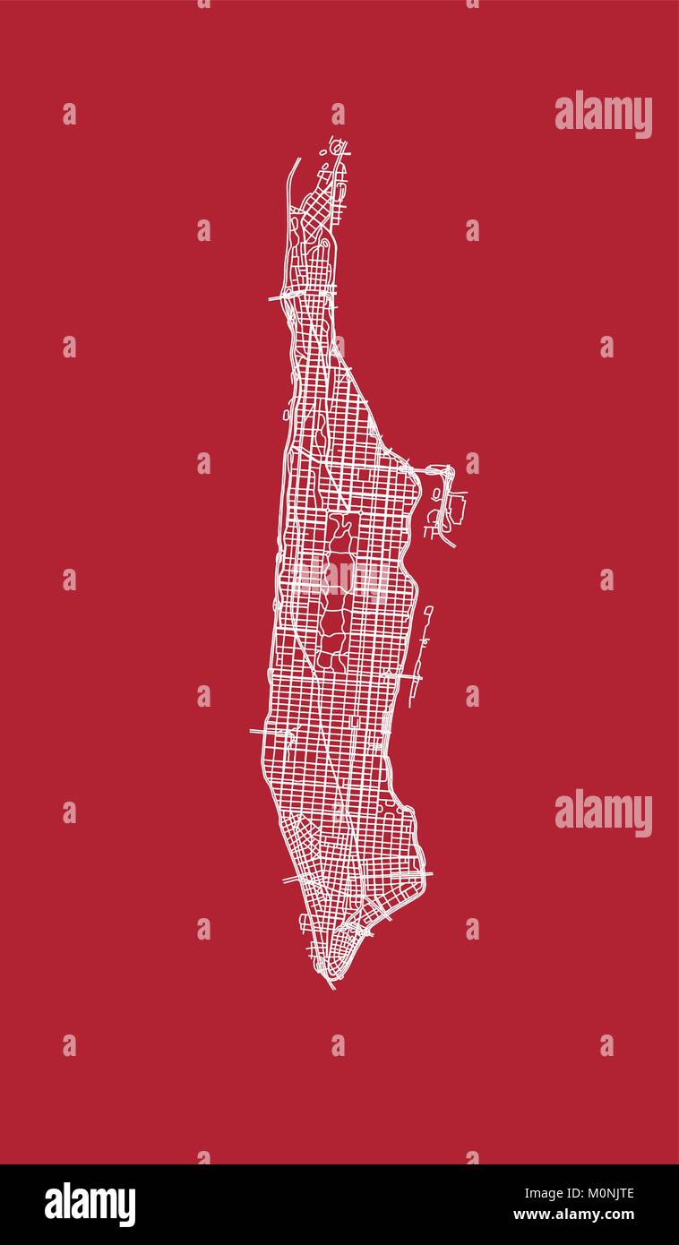 Streets of Manhattan - outline map. Stock Vector