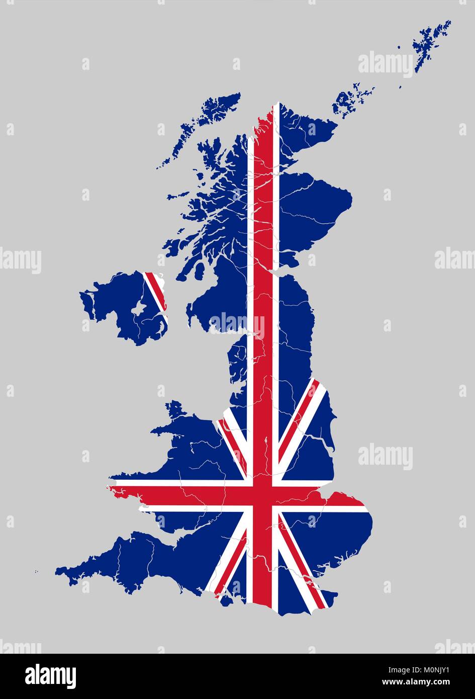 Map of the United Kingdom with rivers on the British flag. Stock Vector