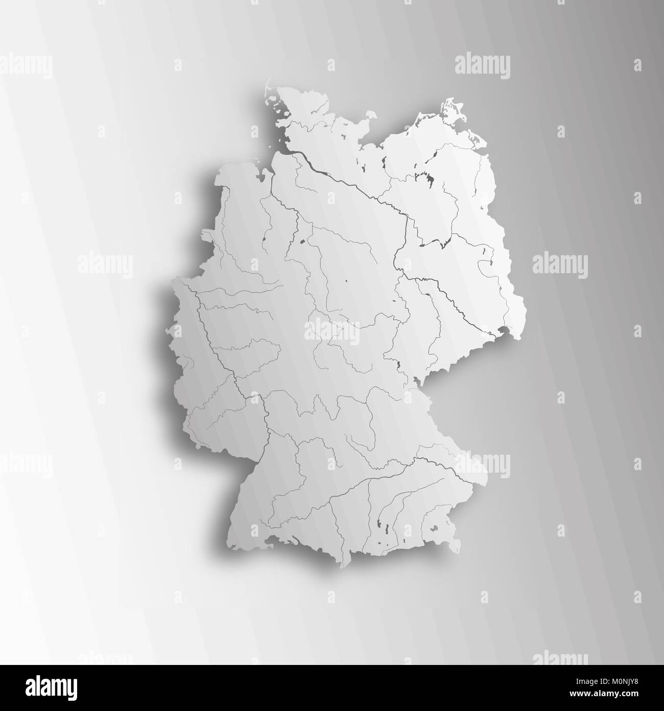 Very detailed map of Germany with paper cut effect. Rivers are shown