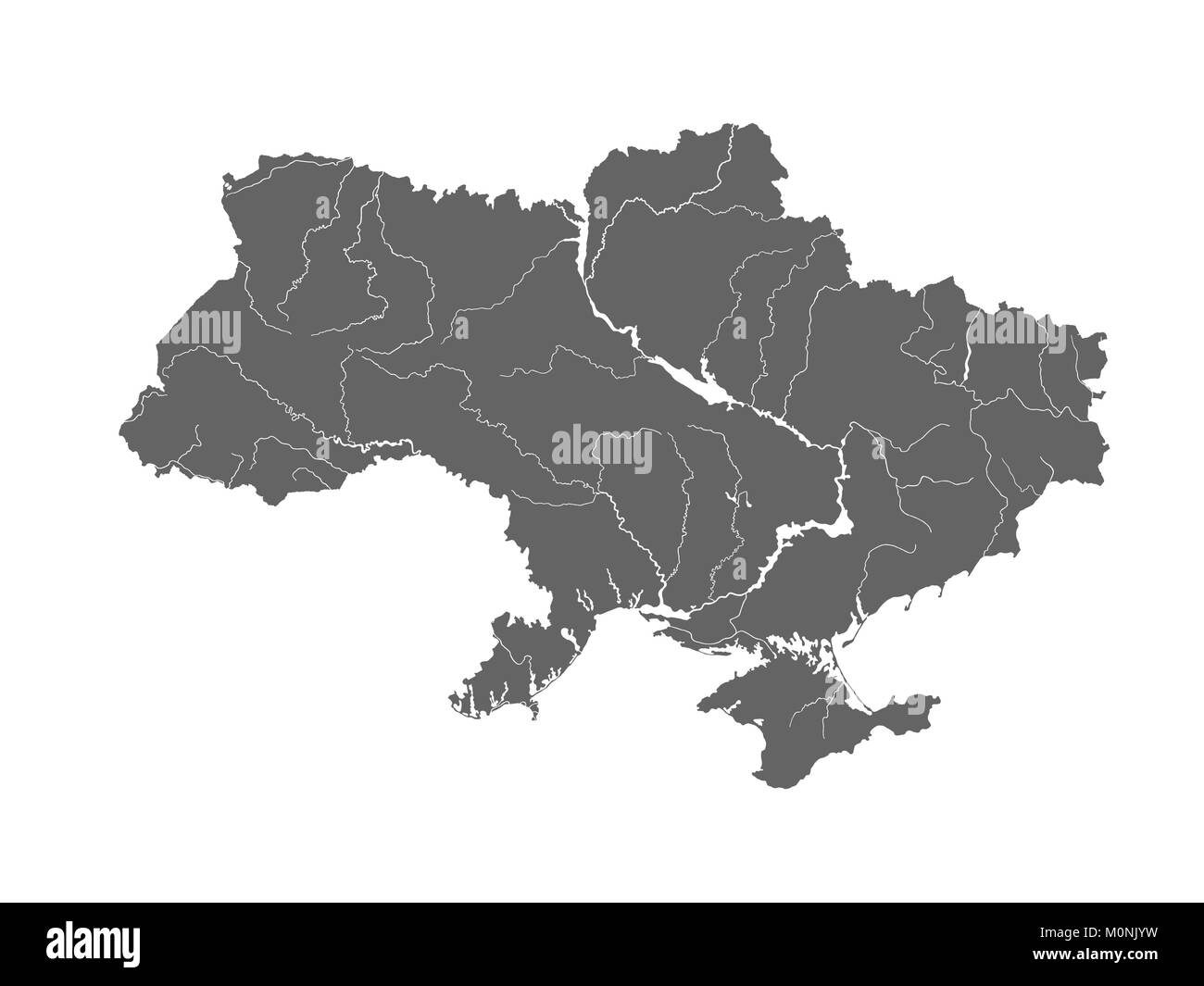 Map of Ukraine in gray color. Rivers are shown. Stock Vector