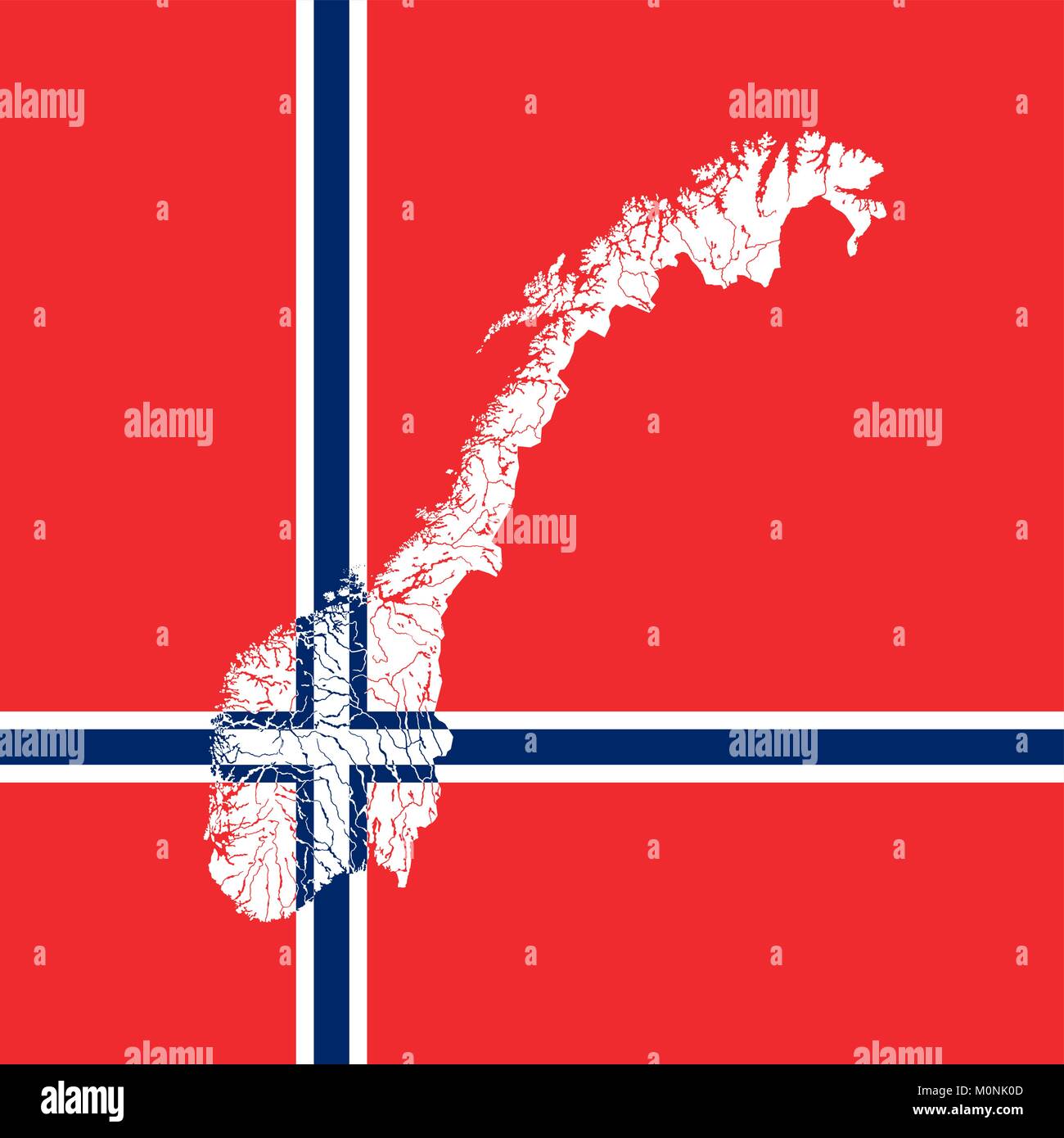 Map of Norway in colors of the Norwegian flag. Colors of flag are