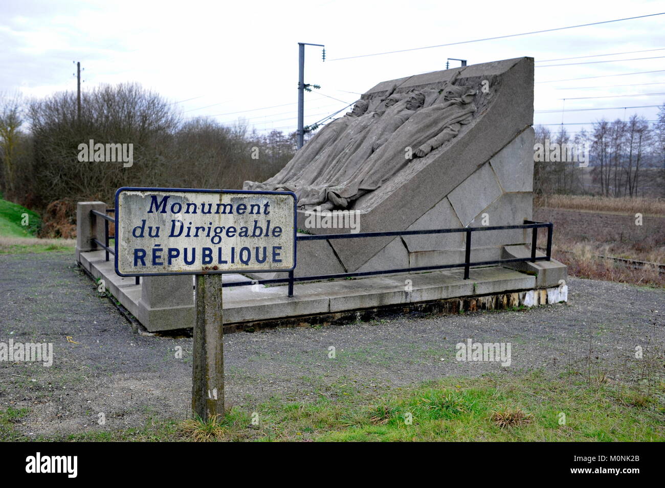 DIRIGEABLE 'REPUBLIQUE ' MEMORIAL - TRAGIC END OF THE  MILITARY AIRSHIP REPUBLIQUE IN 1909 - TREVOL ALLIER FRANCE - FRENCH VINTAGE © Frédéric BEAUMONT Stock Photo