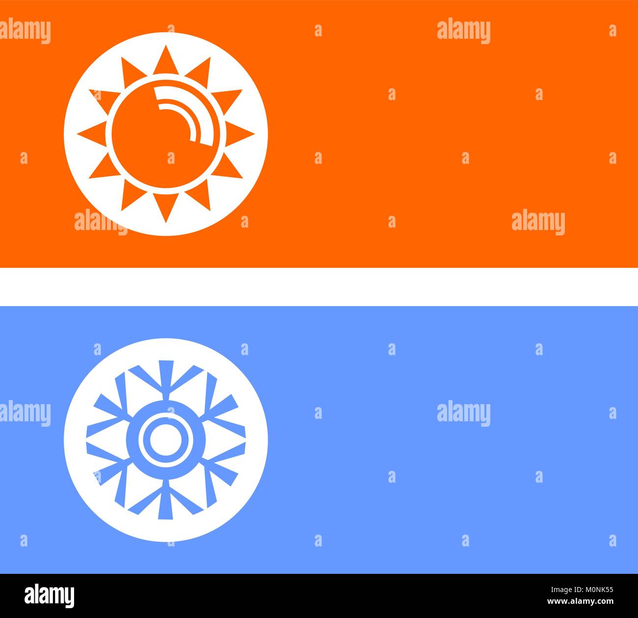 Hot and cold temperature symbols in the two coloured horizontal stripes