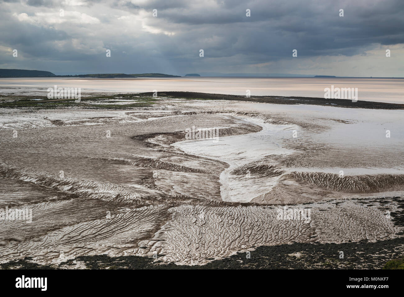 The mud flats at low tide at Clevedon Pill, Somerset, England Stock