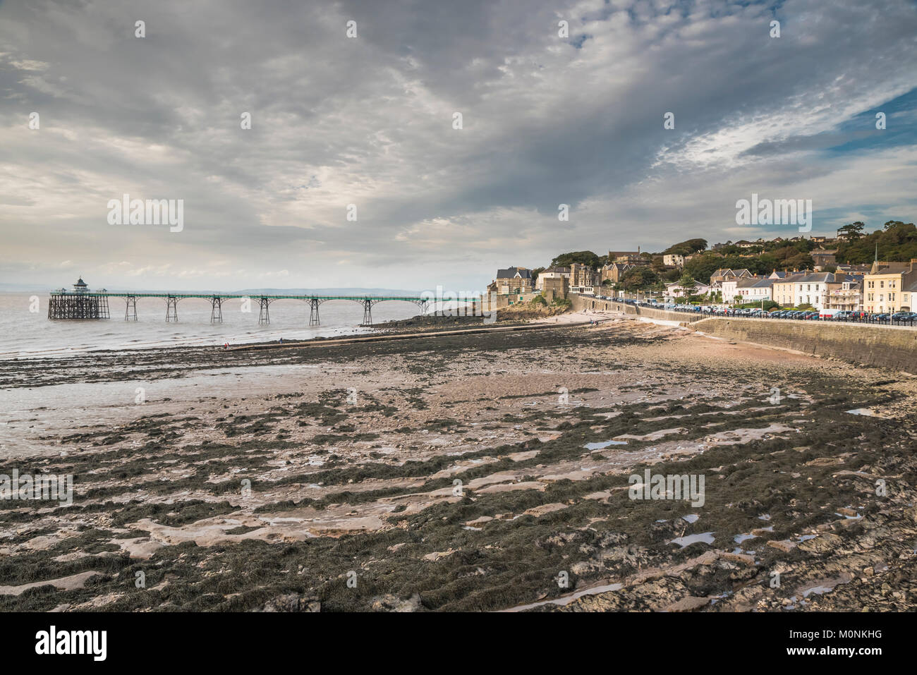 The beach and Victorian pier at Clevedon, Somerset, England Stock Photo