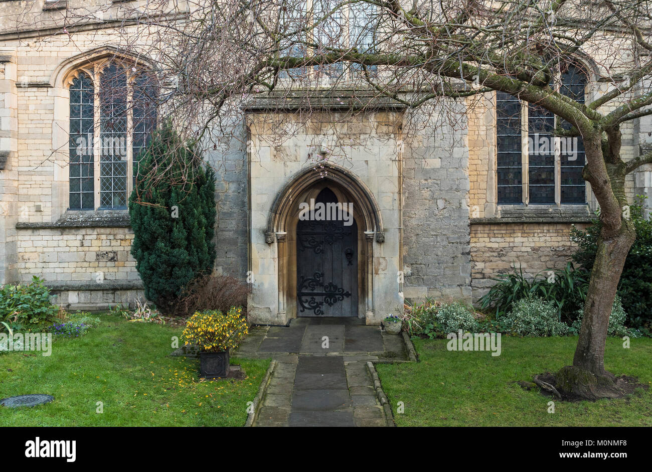 Side doorway and wall of St George’s Church, Stamford, Lincolnshire, England Stock Photo