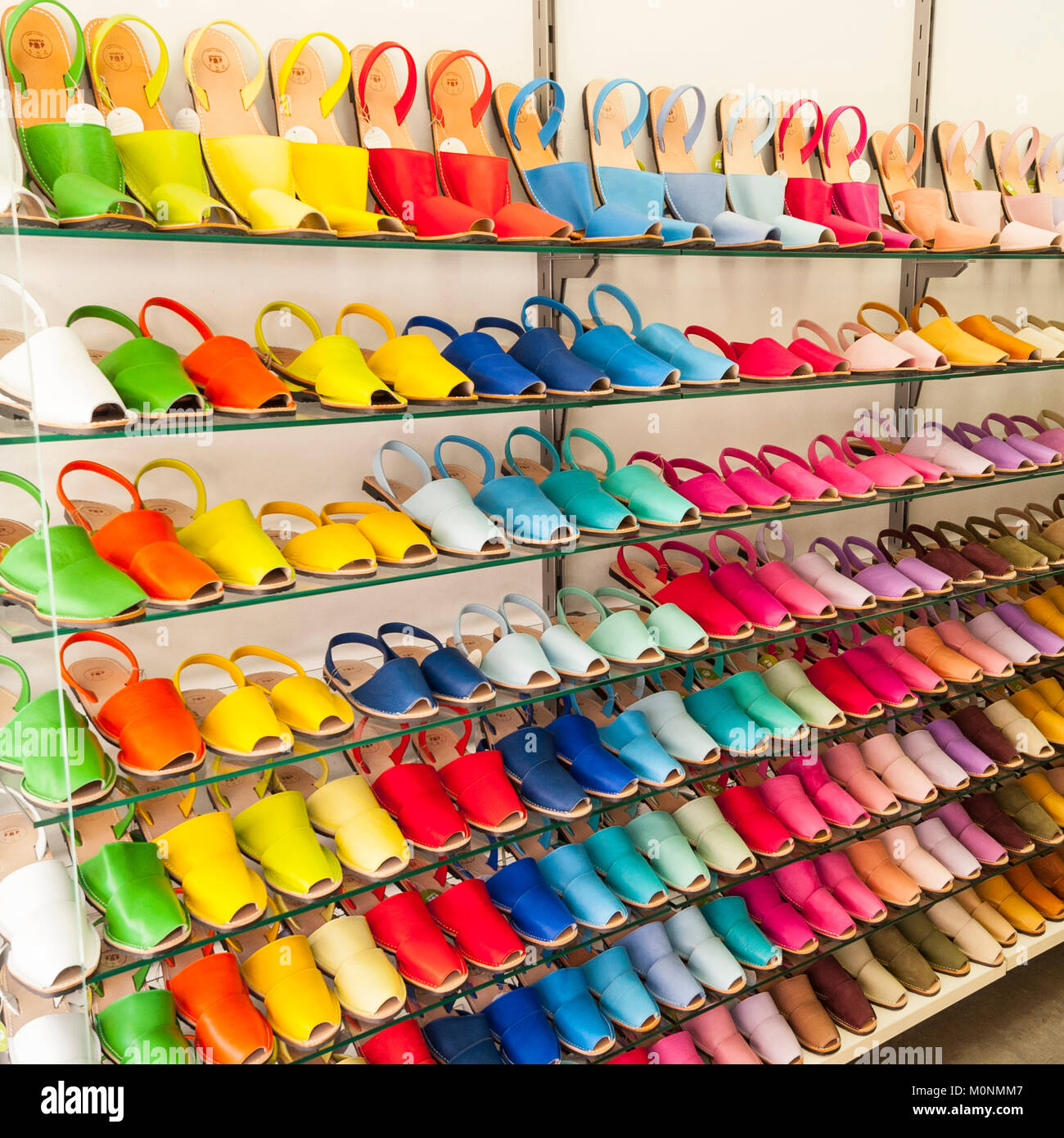 Shoes for sale in  Menorca , Balearic Islands , Spain Stock Photo